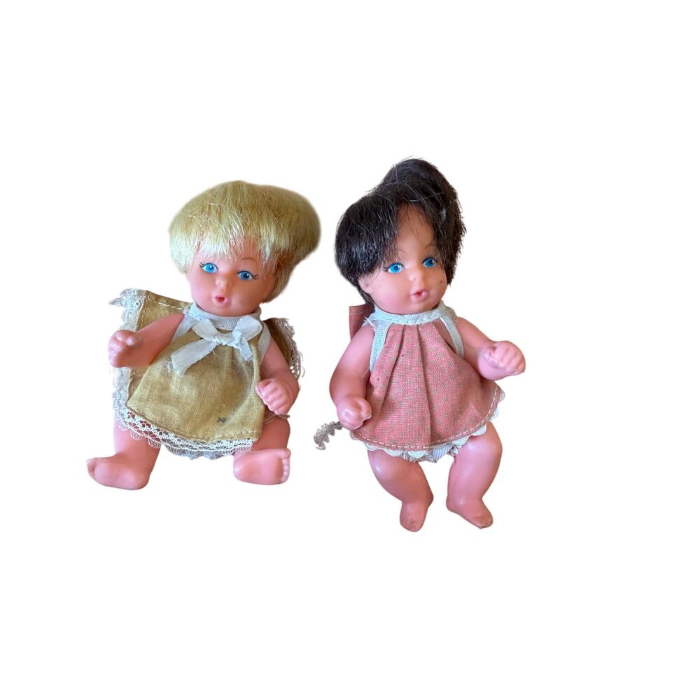 Pair of Vintage 1970's Small Cute Blue Box Hong Kong‎ Baby Dolls